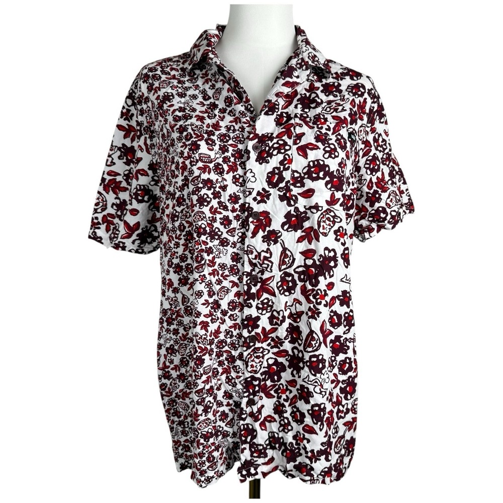 Vintage Vans Mens‎ Floral Soup Button Up Shirt Size S Red Skate Streetwear Retro